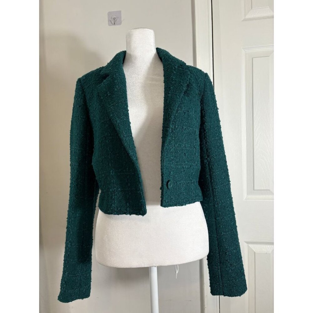 Abercrombie & Fitch Emerald Green Tweed Cropped Blazer – Size S (New with Tags)